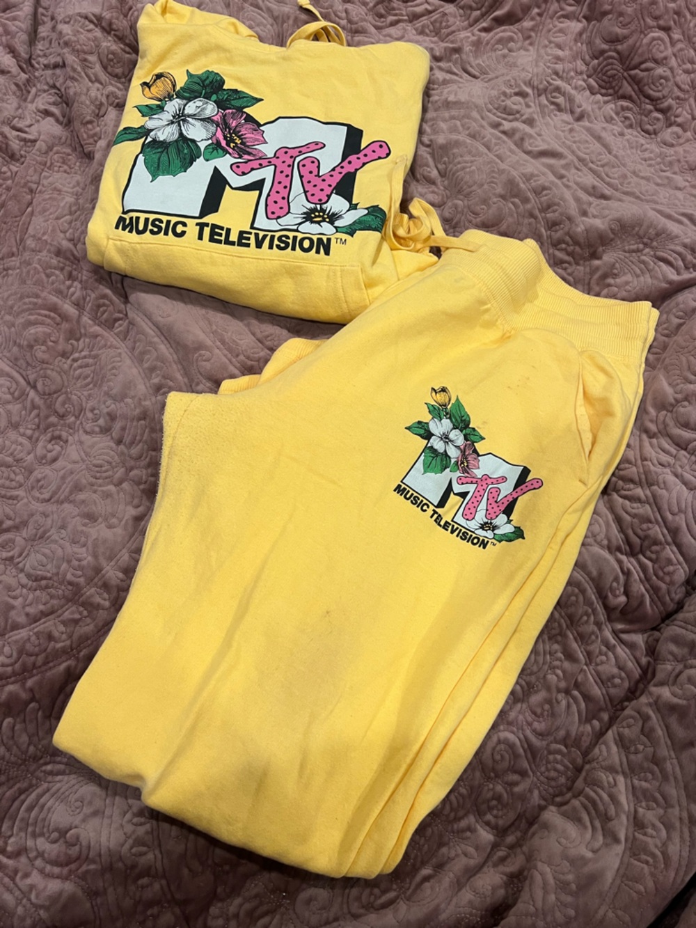 MTV Yellow Floral Logo Kids Hoodie